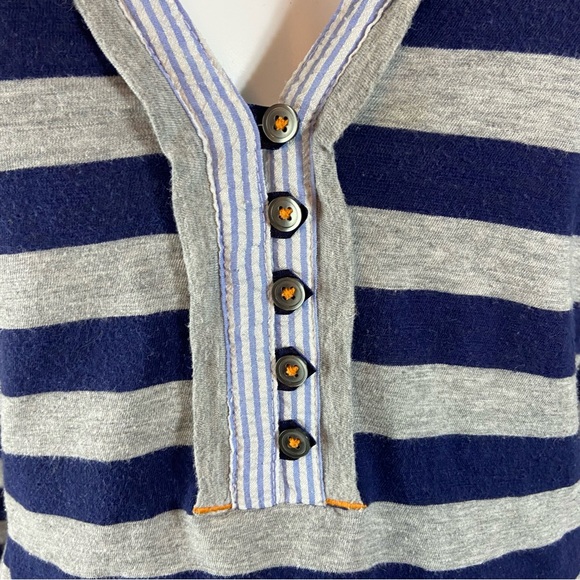 Little Yellow Button Anthropologie Navy Gray Striped Tee T Shirt Top Blouse L - Picture 8 of 10